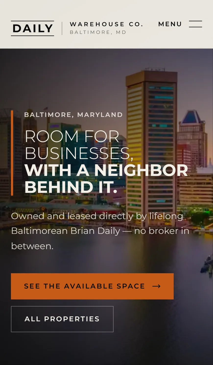 Daily Warehouse Co. homepage on mobile