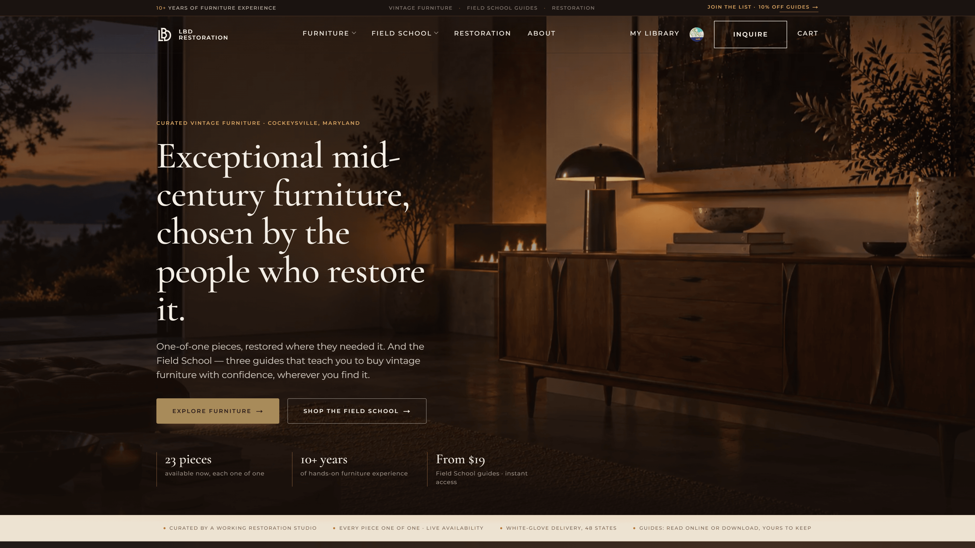 LBD Restoration homepage on desktop, designed and built by Northrow Studio