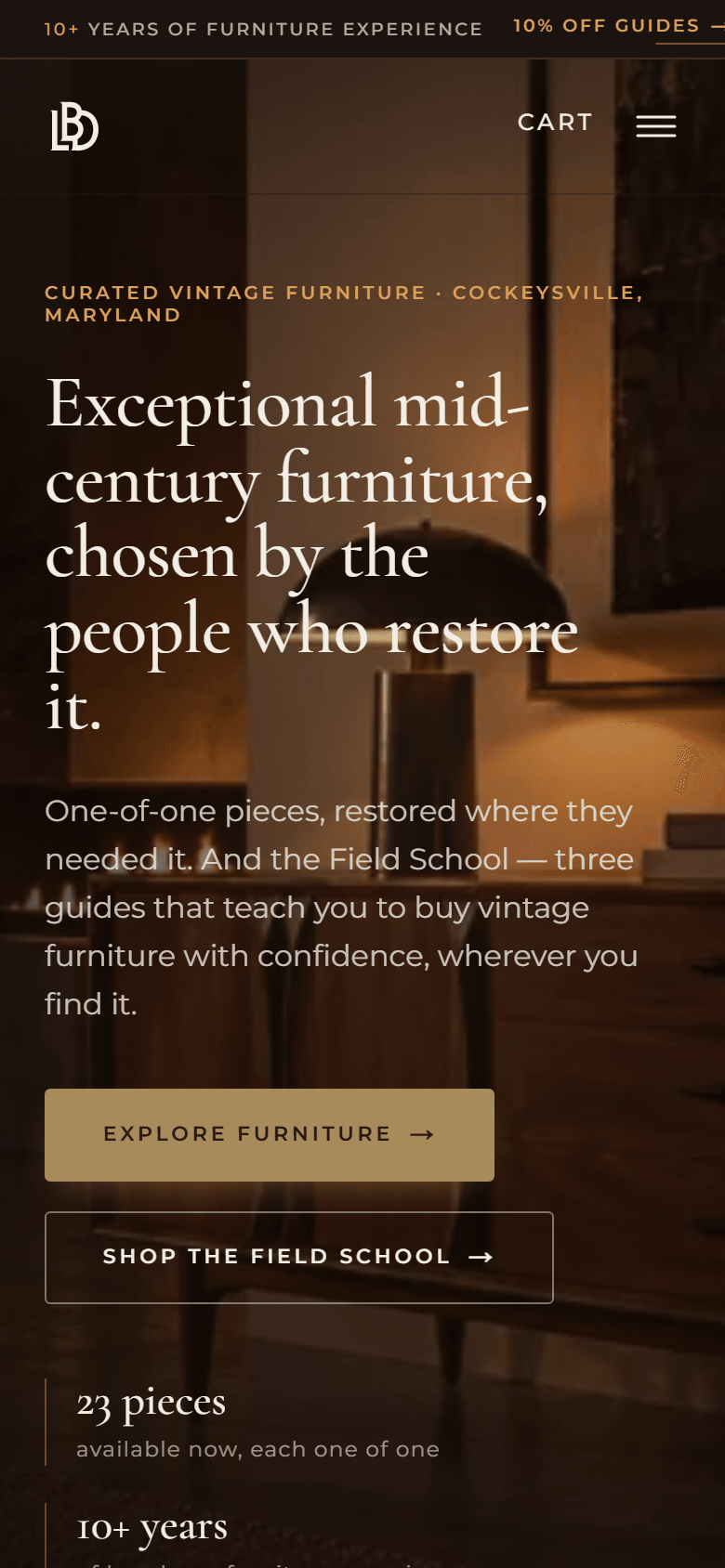 LBD Restoration homepage on mobile