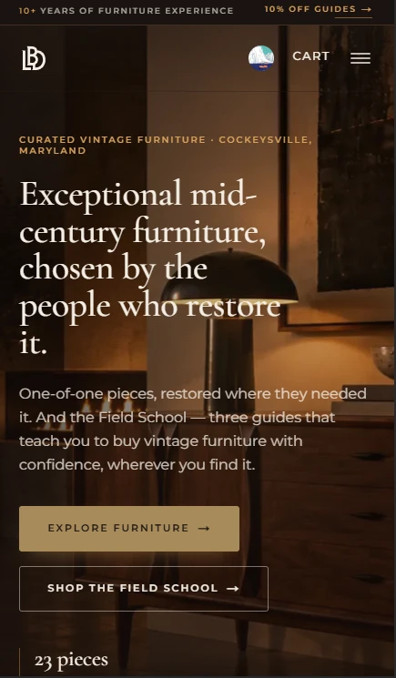 LBD Restoration homepage on mobile